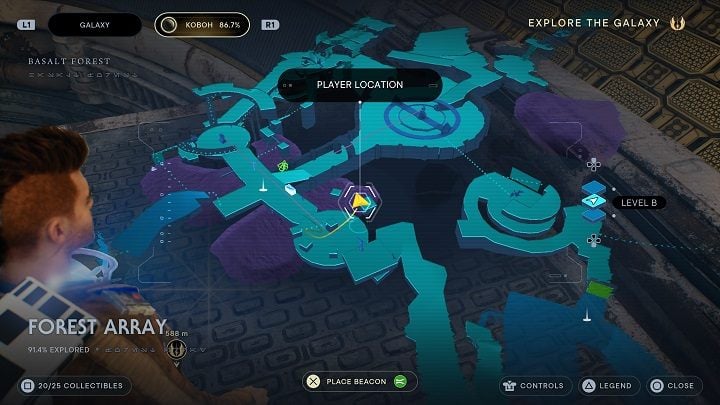 You must reach the top of a round room near the workbench - Jedi Survivor: Forest Array - list of secrets - Koboh - Star Wars Jedi Survivor guide