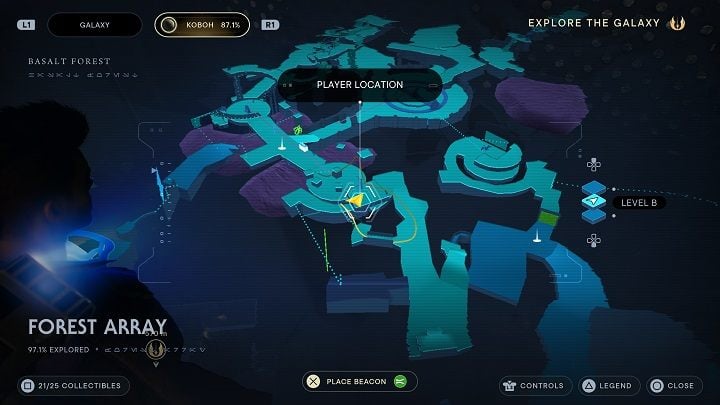After jumping on it, go right to reach the chest - Jedi Survivor: Forest Array - list of secrets - Koboh - Star Wars Jedi Survivor guide