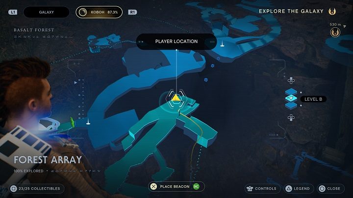 After collecting the essence, jump down to the front and head right - Jedi Survivor: Forest Array - list of secrets - Koboh - Star Wars Jedi Survivor guide