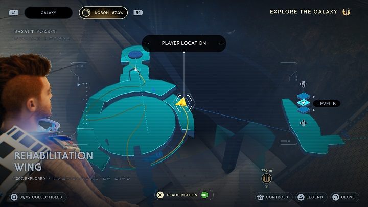 From Essence location, go outside and turn left in the direction of the rail - Jedi Survivor: Rehabilitation Wing - list of secrets - Koboh - Star Wars Jedi Survivor guide