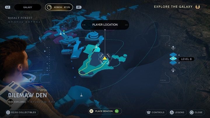 Follow the only possible way and you should soon reach a waterfall - Jedi Survivor: Bilemaw Den - list of secrets - Koboh - Star Wars Jedi Survivor guide