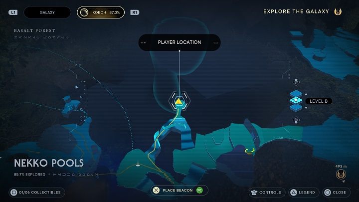 Get on the mount and head to the passage next to the one from the previously described collectible - Jedi Survivor: Nekko Pools - list of secrets - Koboh - Star Wars Jedi Survivor guide