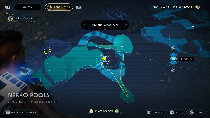 After leaving the cave with the shard, head left to a slightly larger square - Jedi Survivor: Nekko Pools - list of secrets - Koboh - Star Wars Jedi Survivor guide