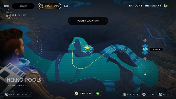 Reach the end of the path - there is a crate with a cosmetic item for BD-1 near the edge - Jedi Survivor: Nekko Pools - list of secrets - Koboh - Star Wars Jedi Survivor guide