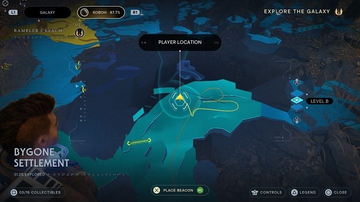 After collecting the shard, keep moving forward to the further part of the location - Jedi Survivor: Bygone Settlement - list of secrets - Koboh - Star Wars Jedi Survivor guide