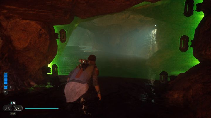 After opening the large gate in the Crypt, use Force Pull to rip out a grate from screenshot 1 - Jedi Survivor: Crypt of Uhrma on Jedha) - list of secrets - Jedha - Star Wars Jedi Survivor guide