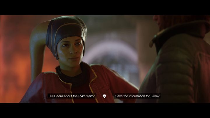 The choice that concludes the Underworld mission introduces the player to the faction reputation system, which is described in more detail on this page of the guide - Star Wars Outlaws: Who to side with - Crimson Dawn or the Pyke Syndicate? - Important Choices - Star Wars Outlaws Guide