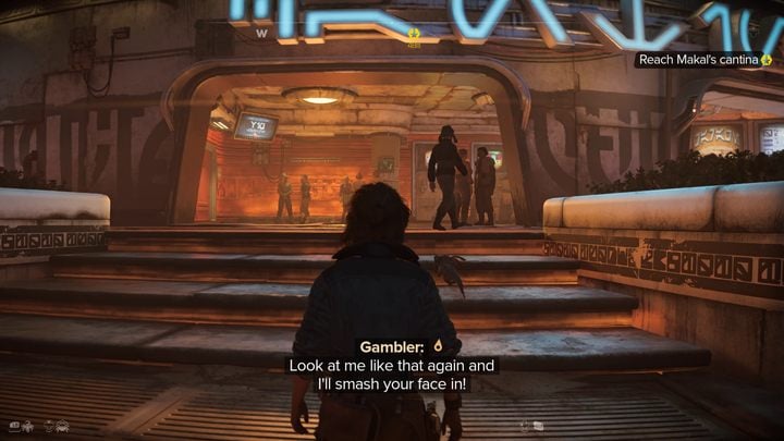 At the gates leading into the city you will be stopped by a stormtrooper - Star Wars Outlaws: Underworld - walkthrough - Toshara - Star Wars Outlaws Guide