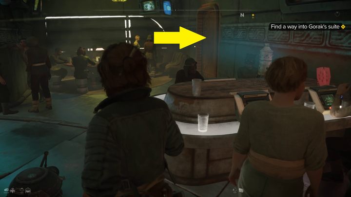 Go into the room behind the bar on the right - Star Wars Outlaws: Underworld - walkthrough - Toshara - Star Wars Outlaws Guide