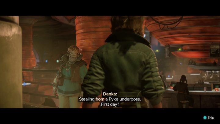 After it ends, you will return to the cantina where you will be greeted by Danka - Star Wars Outlaws: Underworld - walkthrough - Toshara - Star Wars Outlaws Guide