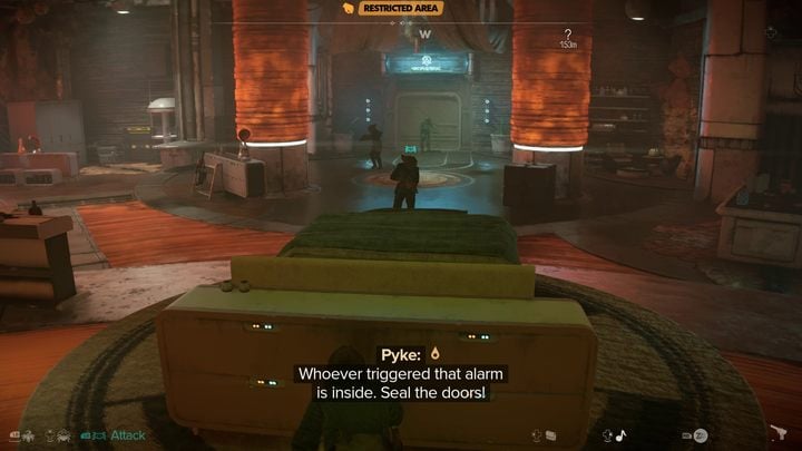 Hacking into the computer system will trigger an alarm that will send guards your way - Star Wars Outlaws: Underworld - walkthrough - Toshara - Star Wars Outlaws Guide