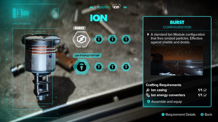 Board the ship and use the workbench to modify your blaster - Star Wars Outlaws: New Tricks - walkthrough - Toshara - Star Wars Outlaws Guide