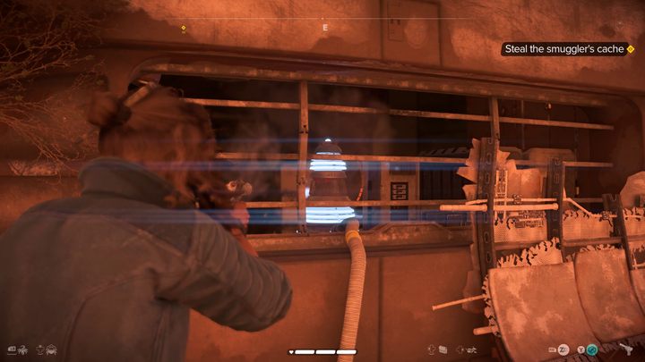 To open the door to the building, shoot an ion beam at the capacitor near the window - Star Wars Outlaws: New Tricks - walkthrough - Toshara - Star Wars Outlaws Guide