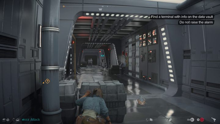 Wait until two officers leave the corridor - Star Wars Outlaws: False Flag - walkthrough - Toshara - Star Wars Outlaws Guide