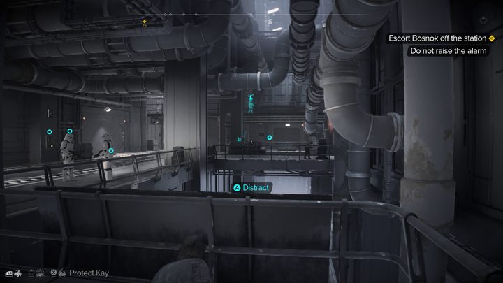 In the next sequence, your task will be to accompany Bosnok on a moving cart and open subsequent doors and barriers for him - Star Wars Outlaws: False Flag - walkthrough - Toshara - Star Wars Outlaws Guide