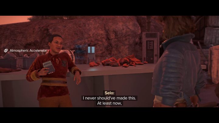 After taking the accelerator, you can return to the speeder, leave the wind facility and return to mechanic Selo - Star Wars Outlaws: The Mechanic - walkthrough - Toshara - Star Wars Outlaws Guide