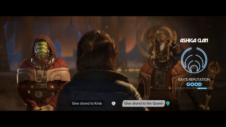 In the palace you will be able to decide whether you will return the artifact and power over the clan to the current queen, or whether you will support Krisk supported by the Scarlet Dawn - Star Wars Outlaws: The Hive - walkthrough - Kijimi - Star Wars Outlaws Guide