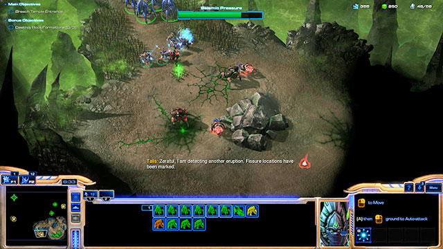 Around the sixth minute you will receive information about 3 rock formations [2-4] scattered through the mission territory - Mission 2 - Ghosts in the Fog - Campaign - Whispers of Oblivion - StarCraft II: Legacy of the Void - Game Guide and Walkthrough