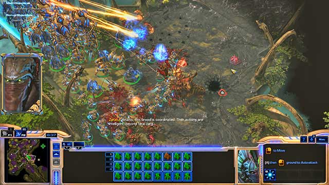 Go south, pass the bridge and destroy another group of zerg [8] - Mission 1 - For Aiur! - Campaign - Legacy of the Void - StarCraft II: Legacy of the Void - Game Guide and Walkthrough