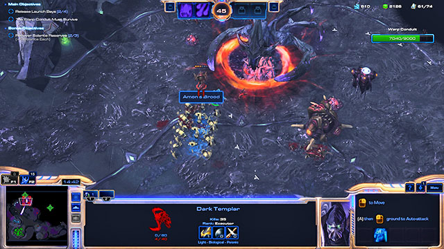 Once you destroy the smaller zerg base, you will have an easy access to the second stock of solarite [S2] and to the second launch bay [4] - Mission 4 - Amons Reach - Campaign - Legacy of the Void - StarCraft II: Legacy of the Void - Game Guide and Walkthrough