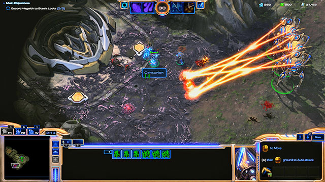 Around 3:30 of the mission time, the megalith will start moving towards the first stasis lock [2] - Mission 15 - Unsealing the Past - Campaign - Legacy of the Void - StarCraft II: Legacy of the Void - Game Guide and Walkthrough