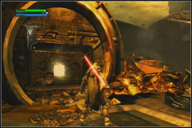 At the crash site you will first time meet the junk droids, which are working thanks to the Force - Mission 02: Raxus Prime - part 1 - Walkthrough - Star Wars: The Force Unleashed - Game Guide and Walkthrough