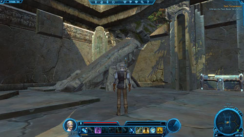 When you step on the grass, look a little to the right - there is another overturned column there, on which you can jump - Galactic History 10 (+2 Willpower) - Datacrons - Star Wars: The Old Republic Game Guide