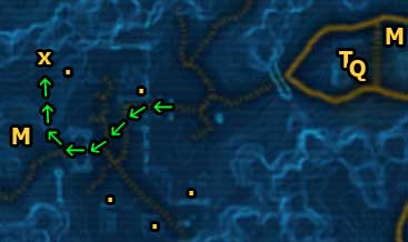 Go to Lower Kaleth and climb up the big stairs (the beginning of the way is shown by arrows) - Galactic History 10 (+2 Willpower) - Datacrons - Star Wars: The Old Republic Game Guide