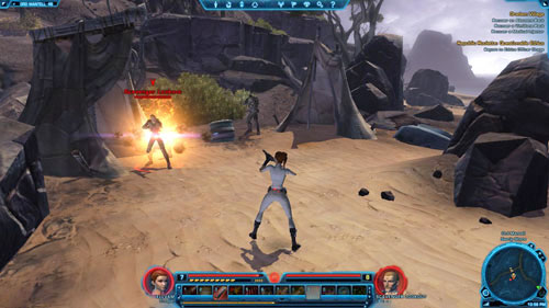 Look out for the yellow beams of light that can (but dont have to) come out of the bodies of the dead enemies - (L06) Oradam Village - Trooper - Star Wars: The Old Republic Game Guide