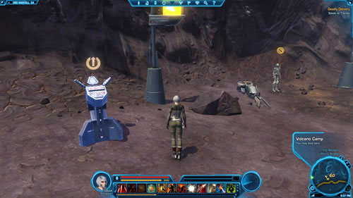 Exit the camp and follow the path shown by the arrows on the map to go down on the beach and get to Trymbo - (L06) Deadly Delivery - Smuggler - Star Wars: The Old Republic Game Guide