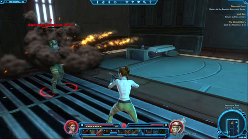 Keep killing the officers and search their bodies till two Holodiscs appear in your inventory (look out for the yellow beams of light coming out of the corpses of the officers - only these have the holodiscs) - (L04) The Untold Story - Ord Mantell - Star Wars: The Old Republic Game Guide