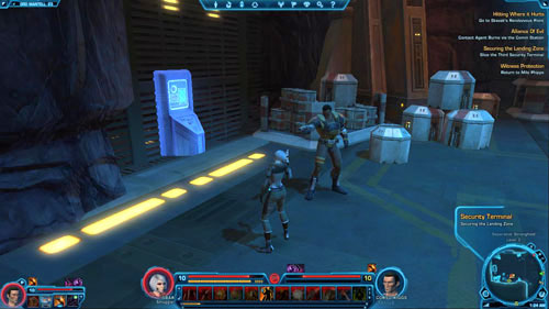 Right in front of you in [9], there is a green force field - (L09) Securing the Landing Zone - Ord Mantell - Star Wars: The Old Republic Game Guide