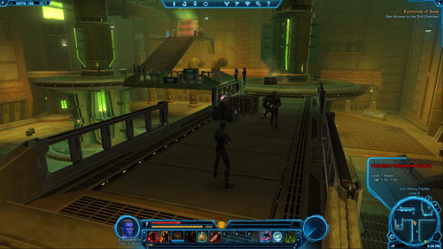 Once you get near the scanner, open the inventory panel and put on the acquired Guard Disguise (located in the Mission Items tab in the inventory panel) - (L07) Economies of Scale - Imperial Agent - Star Wars: The Old Republic Game Guide