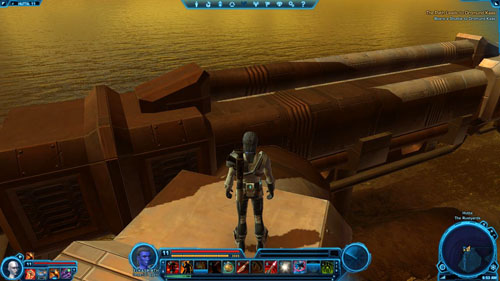 When youre on the second pipe, perpendicular to the previous one, hold (by default) W and S keys to run forward and left - Galactic History 02 (+2 Presence) - Datacrons - Star Wars: The Old Republic Game Guide