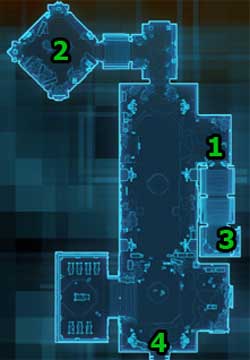 To get this mission, talk to Sergeant Cormun, who is defending himself from Klorslugs behind a pile of crates in [1], and agree to help him (to make orientation easier - [3] is the tomb entrance, while [4] is the passage leading further in the tomb - (L01) Klorslug Infestation - Korriban - Star Wars: The Old Republic Game Guide