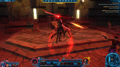 After getting rid of Lord Sundar [*], and the rest of enemies who will attack you (for example, the awoken Damaged Guard Droids [+]), search his body - (L08) [HEROIC 2] Armed and Dangerous - Korriban - Star Wars: The Old Republic Game Guide