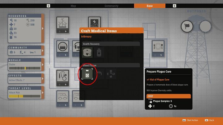 Return to the base, deposit the last Plague Sample to the warehouse and create the medicine for Blood Plague from the Infirmary menu - Friendly Neighbor | Walkthrough of initial missions | State of Decay 2 - Walkthrough of initial missions - State of Decay 2 Game Guide