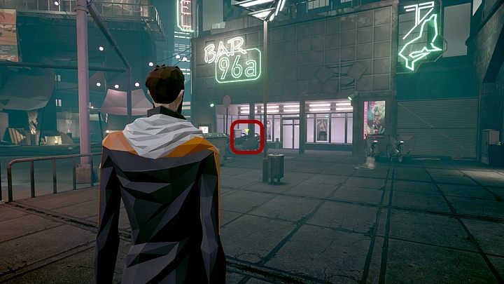 If you want to do a good thing - before you get back home - visit a place located to the left of the apartment building, behind the parking lot, near the building with the neon Bar 96a sign - Tuesday, January 14th 2048, Berlin, Richard Nolans apartment; The Voice - Chapter three - State of Mind Game Guide