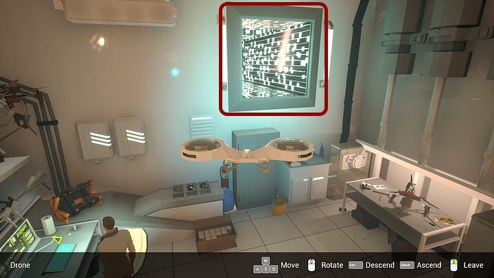 Fly with it into the ventilation shaft visible at the top of the wall on the right (opposite the entrance door) - Wednesday, City5 Central, Adam Newmans apartment; Kurtz Recreation Center - Chapter four - State of Mind Game Guide