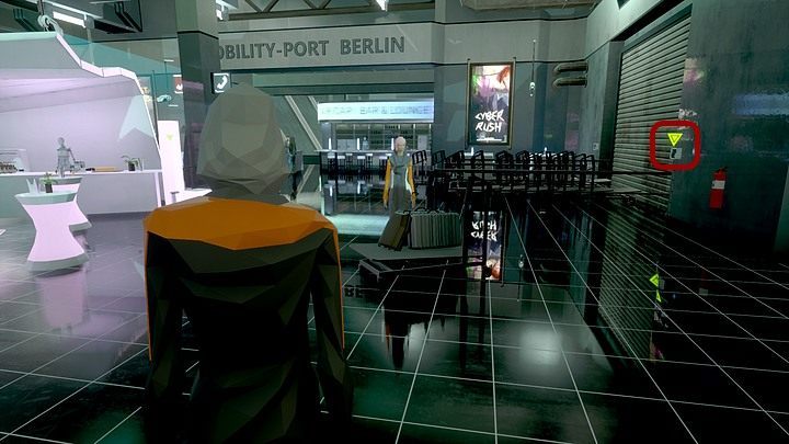 Go straight on, past (on your right) the light pink landing with an emblem of a motorcycle and notice that theres another fuse box on the right (near the shut roller door) - Wednesday, January 15th, the year 2048, Berlin, Sector 12, Communication Port - Chapter four - State of Mind Game Guide