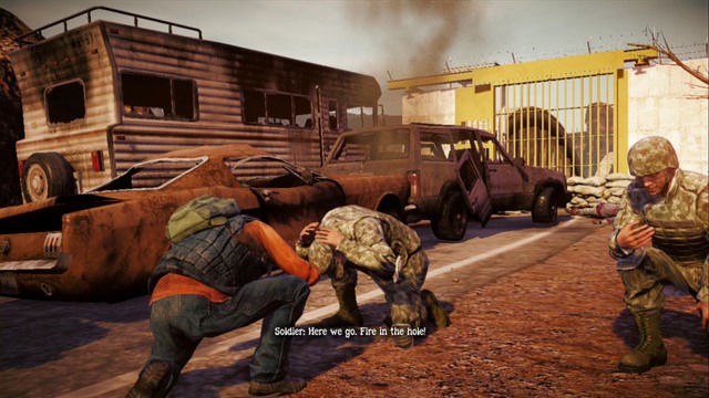 Tan will ask you for protection, while he will place explosives under the gate Once you reach the other side of the river use advantage of soldiers following you and search the surrounding houses - Army (main missions) - Walkthrough - State of Decay - Game Guide and Walkthrough