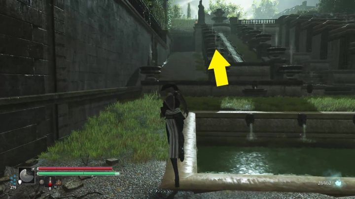 Now jump on the higher part of the water terraces to the very top (you can also go around the area through the gate on the left, but this will be the fastest route) - Steelrising: In Memory of the Dauphin - walkthrough - Side missions - Steelrising Guide, Walkthrough