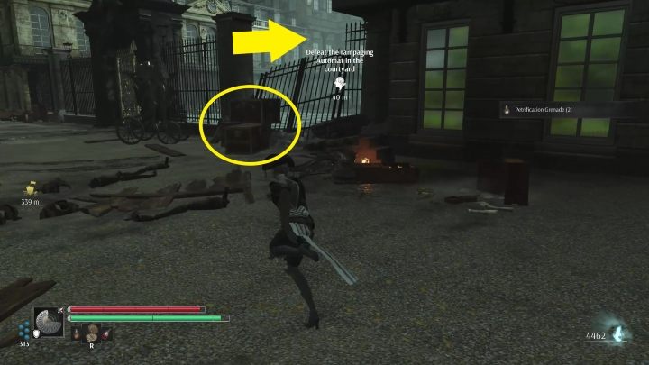 Climb over the crates and jump to the arena - Steelrising: In Memory of the Dauphin - walkthrough - Side missions - Steelrising Guide, Walkthrough