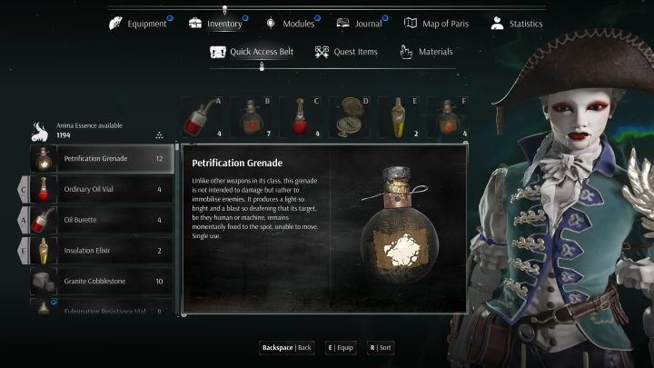 Another thing you may come across in the Inventory menu is the all-important Quick Access Belt - Steelrising: Equipment - upgrading and management - Basics - Steelrising Guide, Walkthrough