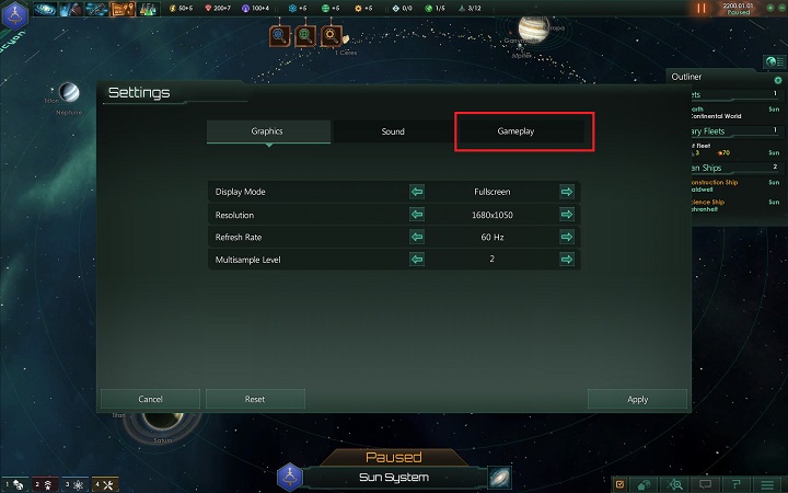 Access the Gameplay tab - How to set foundations for the empire in Stellaris? - A good start in Stellaris - Stellaris Guide