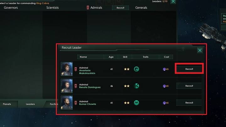 This panel will be supplemented by another window, where you can see all of the admirals that can take command over the unit - How to set foundations for the empire in Stellaris? - A good start in Stellaris - Stellaris Guide