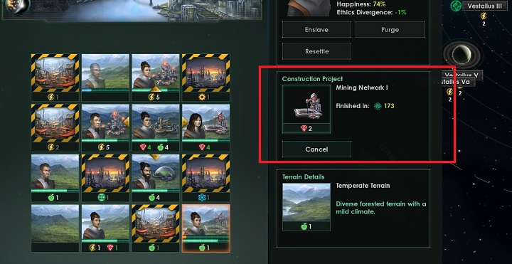 Selecting the building starts the building process displayed in the sector panel - Seizing of systems and colonization of planets in Stellaris - A good start in Stellaris - Stellaris Guide
