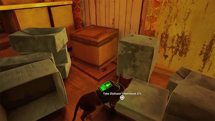 Jump on the boxes from the central part of the apartment to knock them over - Stray: The Slums, Chapter 4 - walkthrough - Walkthrough - Stray Guide, Walkthrough