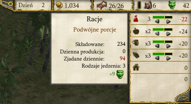 Food rations window. - Food Rations - Key elements of gameplay - Stronghold: Crusader II - Game Guide and Walkthrough