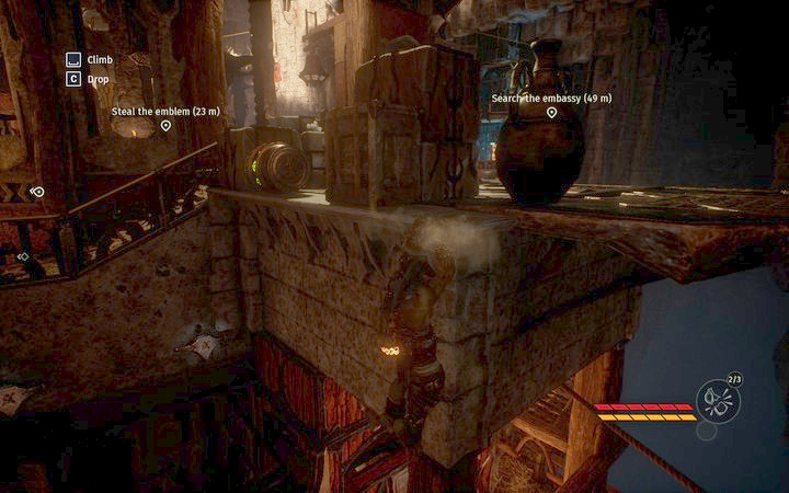 After the start of the task walk up to the gate in front and listen, the marker is about to show you the location of the ambassador, whom you can rob - Pickpocket the Priestess and the Ambassador | Mission 3 - Diplomacy - Mission 3 - Diplomacy - Styx: Shards of Darkness Game Guide